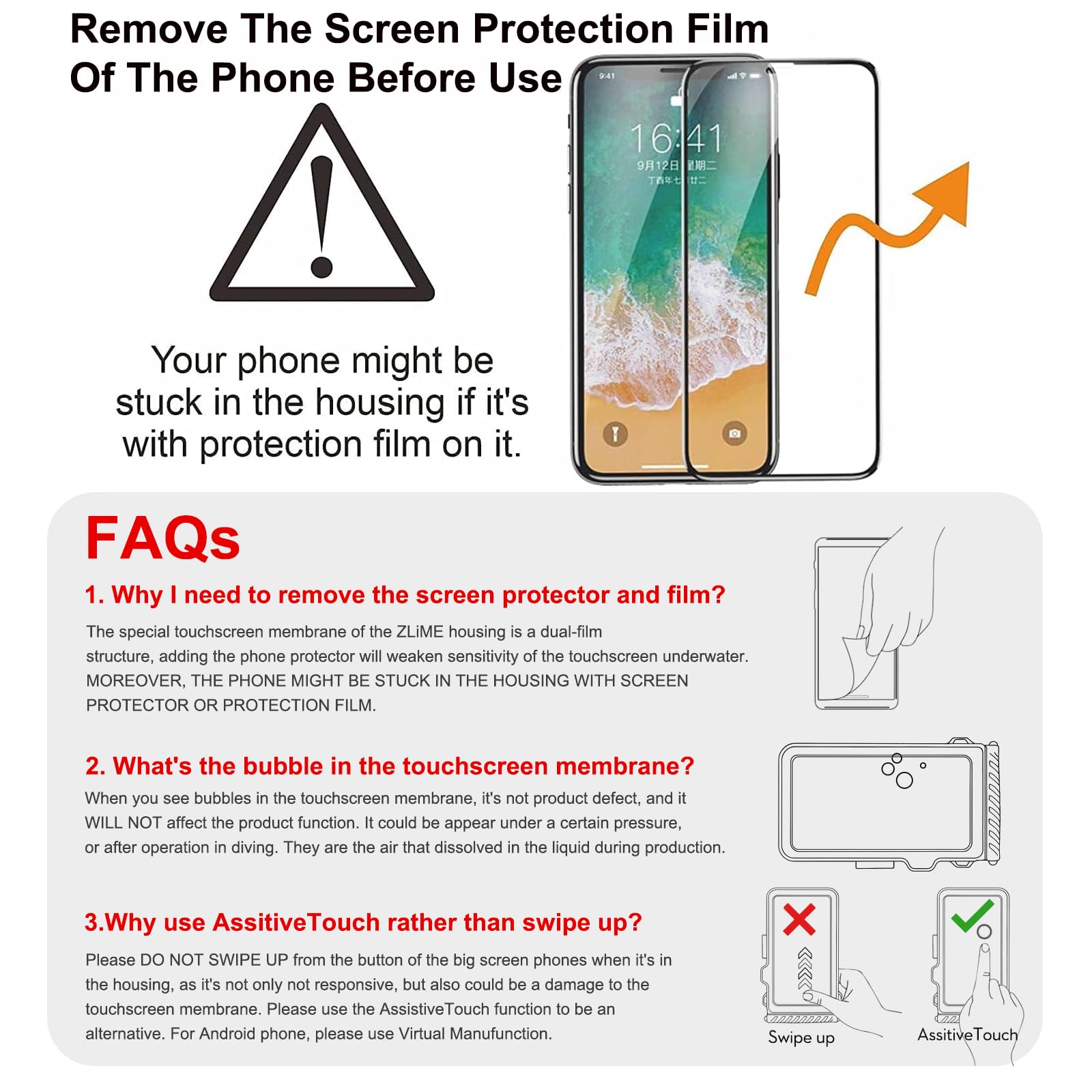 ZLiME Coque de Téléphone de Plongée Professionnelle Pochette Étanche Smartphone, IPX8 Pochette Téléphone Étanche Housse sous-Marin Étui de Protection pour iPhone 16e 16 Pro Samsung S25 S24