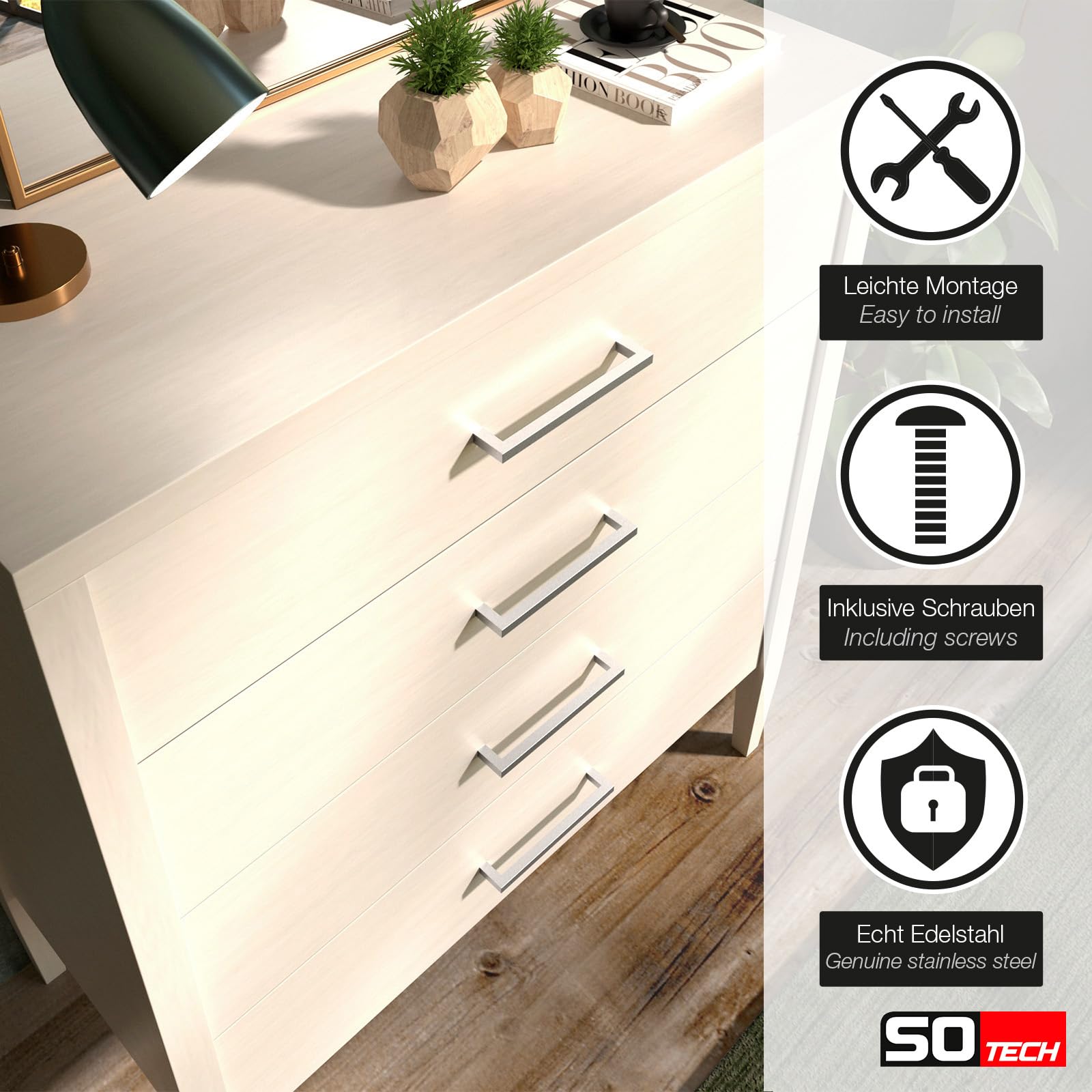 SOTECH Maniglia a barra per mobili maniglia E8 in vero acciaio inossidabile Distanza di montaggio 320 mm