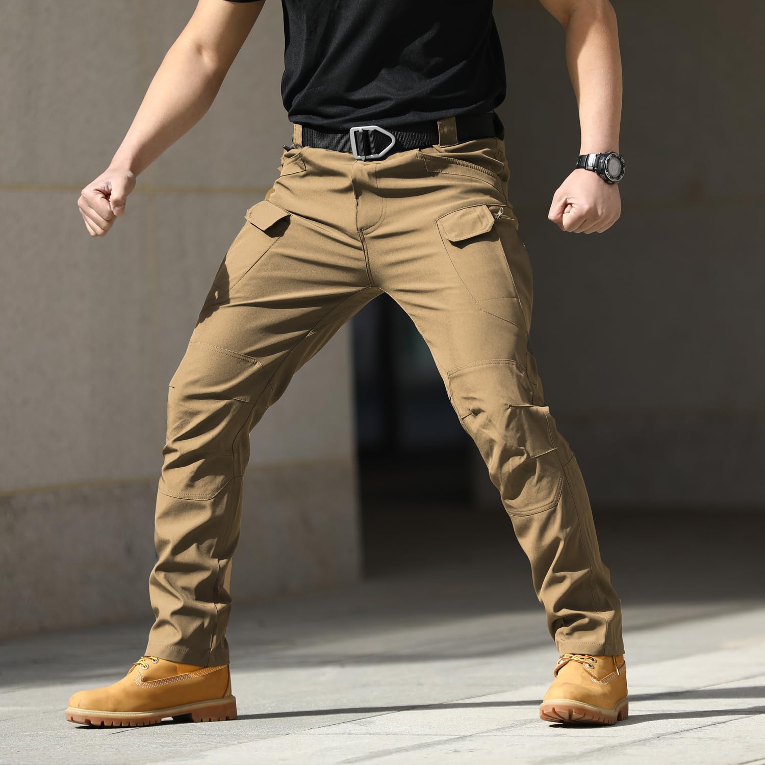 FLYFIREFLY Pantaloni da trekking da uomo, leggeri, impermeabili, per esterni, con tasche multiple (senza cintura)