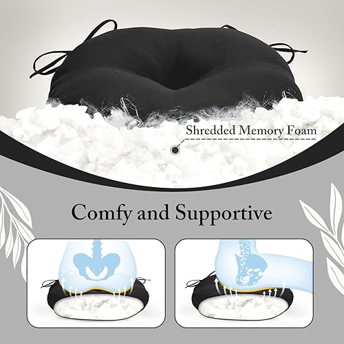 Miniatura 6 de LOVTEX Bistro - Juego de 2 cojines redondos para sillas de exterior de 15 pulgadas, impermeables, redondos, con lazos, cojines negros para sillas de