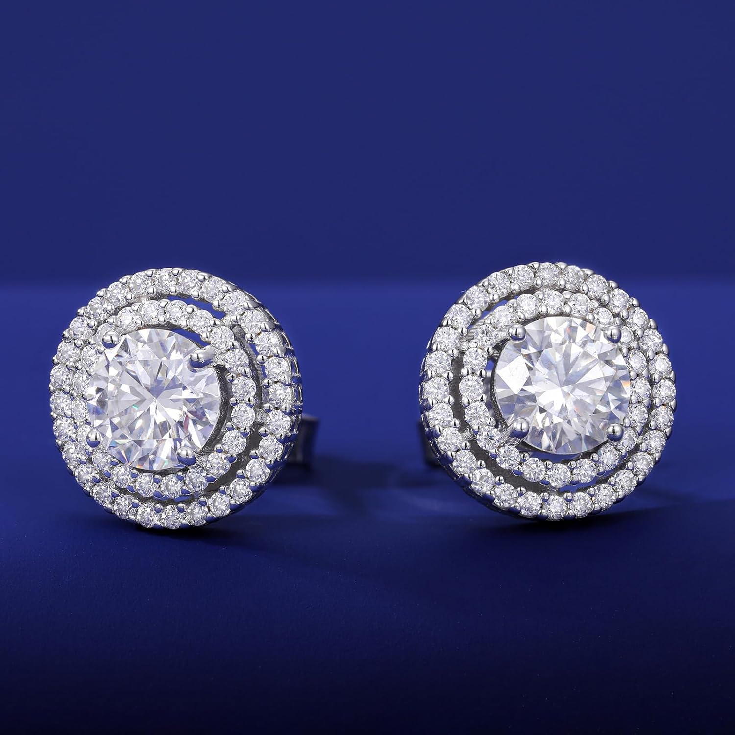 Moissanite Double Halo Stud Earrings Screw Back 18K White/Yellow Gold Plated 925 Sterling Silver Moissanite Halo Large Earrings for Women Men - Image 6