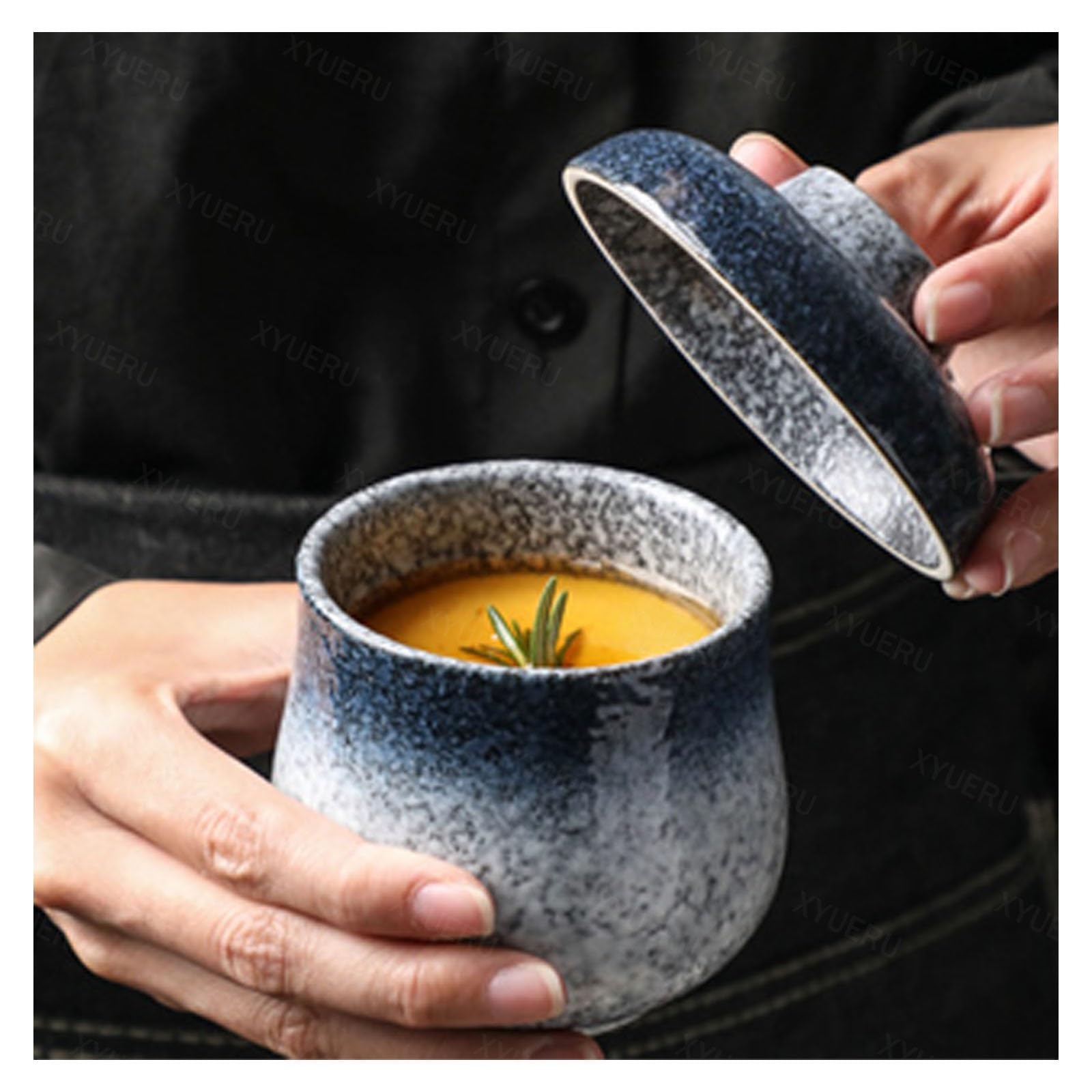 Coquetier avec couvercle, ustensile de cuisine rétro en céramique, cocotte japonaise 250 ml pour œufs à la coque, pudding, soupe, parfait pour le petit déjeuner et les recettes