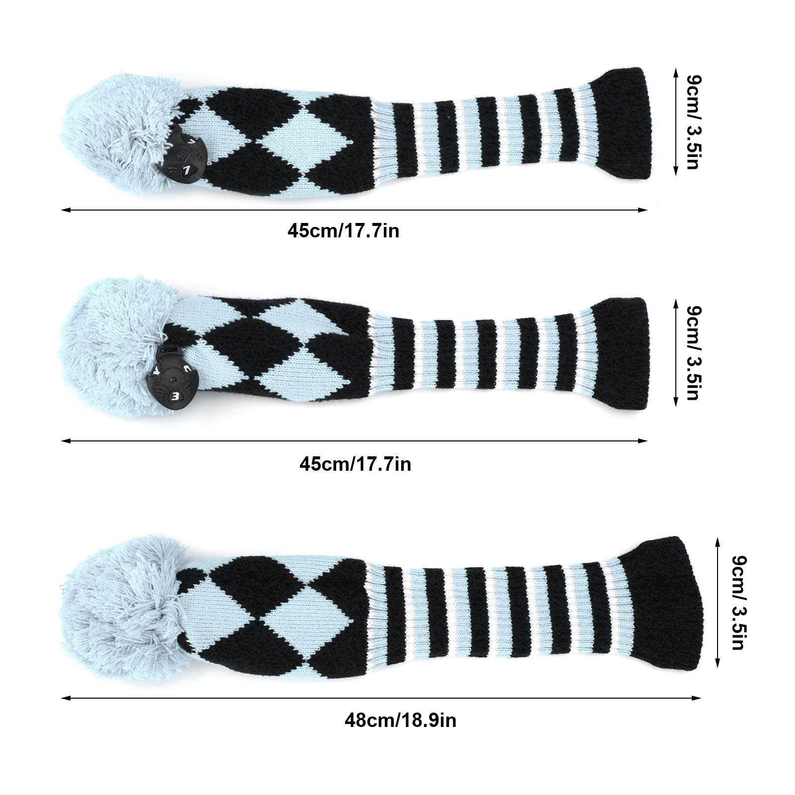 Copricapo da golf, copertura per mazza da golf in maglia per legni Set di 3 Si adatta bene al legno da fairway del driver e ibrido (UT) Il cambiamento perfetto con etichette (Light Blue)