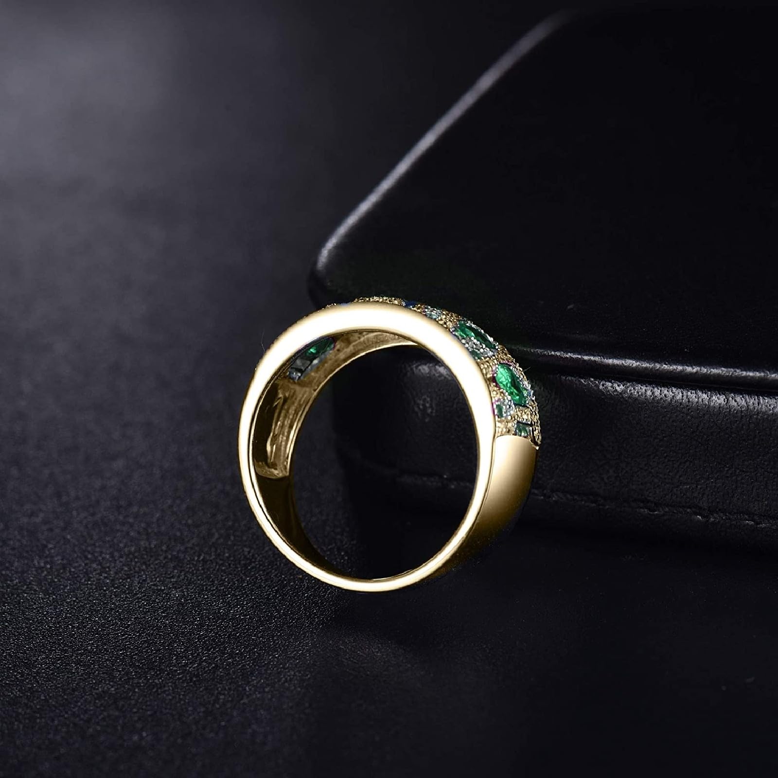 Ringe Damen Elegant, Verlobungsring Damen 63 14K Gelbgold Tansanit Diamant Bandring mit 1,58 Smaragd für Geburtstag Schmuck