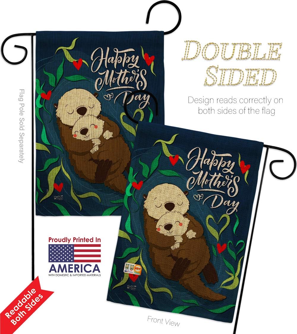Otter Mother Day Burlap Burlap Garden Flag Family Mom Mama Grandma Love Flowers Parent Sibling Relatives Grandparent Small Decorative Gift Yard House Banner Double-Sided Made In USA 13 X 18.5