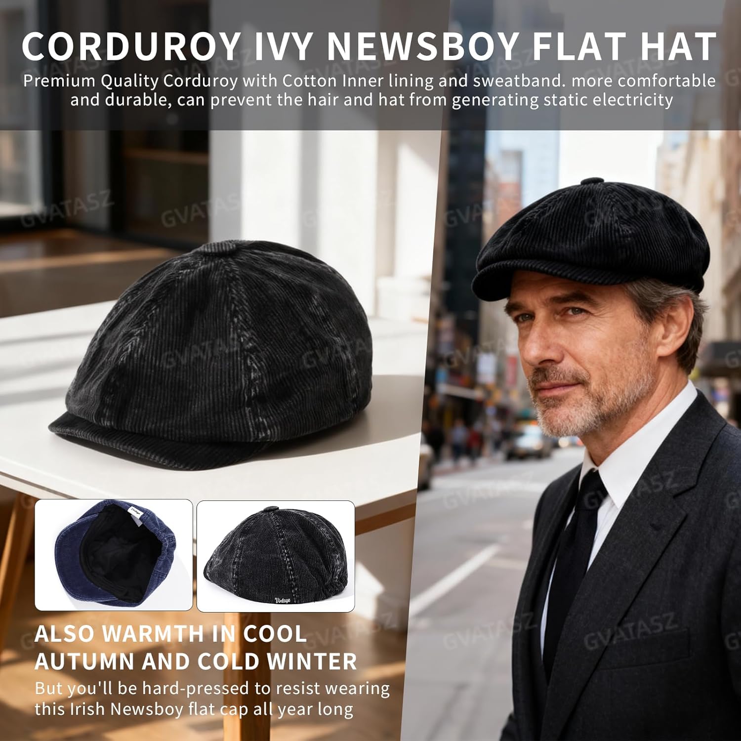 Corduroy Newsboy Caps for Men Retro 8 Panels Driving Hat Hooligan Driver Snap Hats Vintage Ivy Irish Golf Hat - Image 4