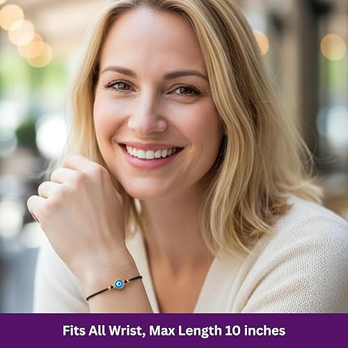 Miniatura 2 de BCS Pulseras de mal de ojo ajustable, amuleto de cuerda negra para mujeres y hombres, auténticas cuentas de vidrio turcas hechas a mano, dije de
