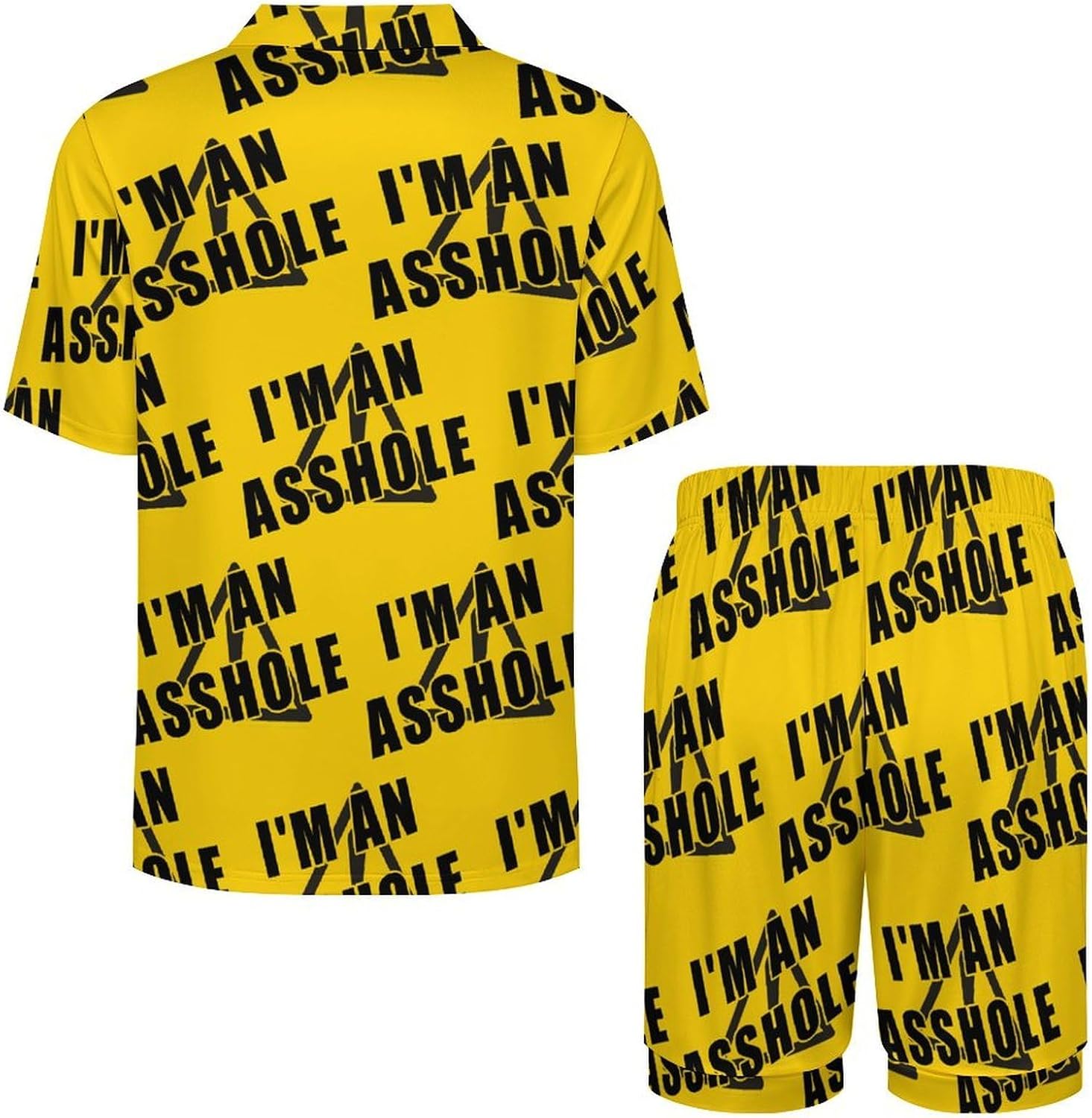 Warning I'M An Asshole Men's Short Sleeve Pajama Set Satin Silk Like Lounge Sleepwear