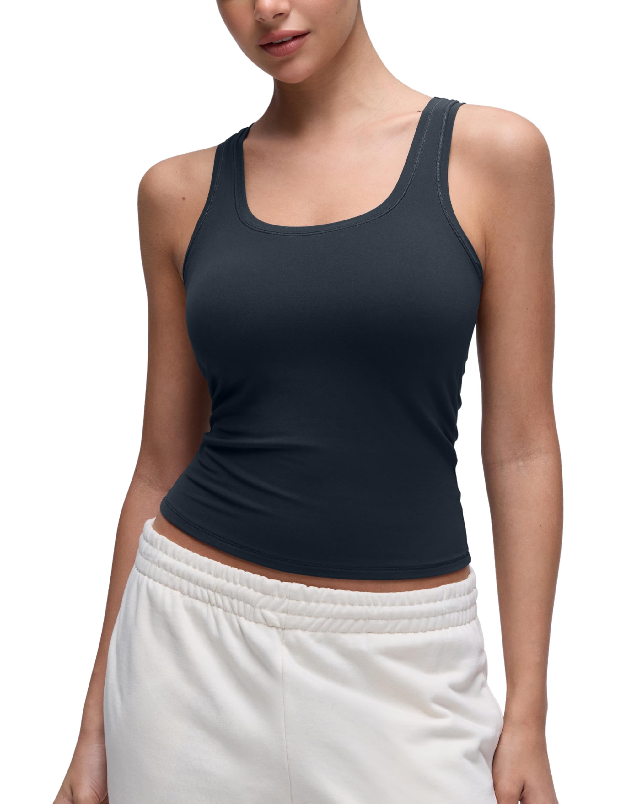 CRZ YOGA Softembrace Scoop Neck Tank Tops for Women - Casual Going Out Soft Double Lined Crop Basic Sleeveless Shirts