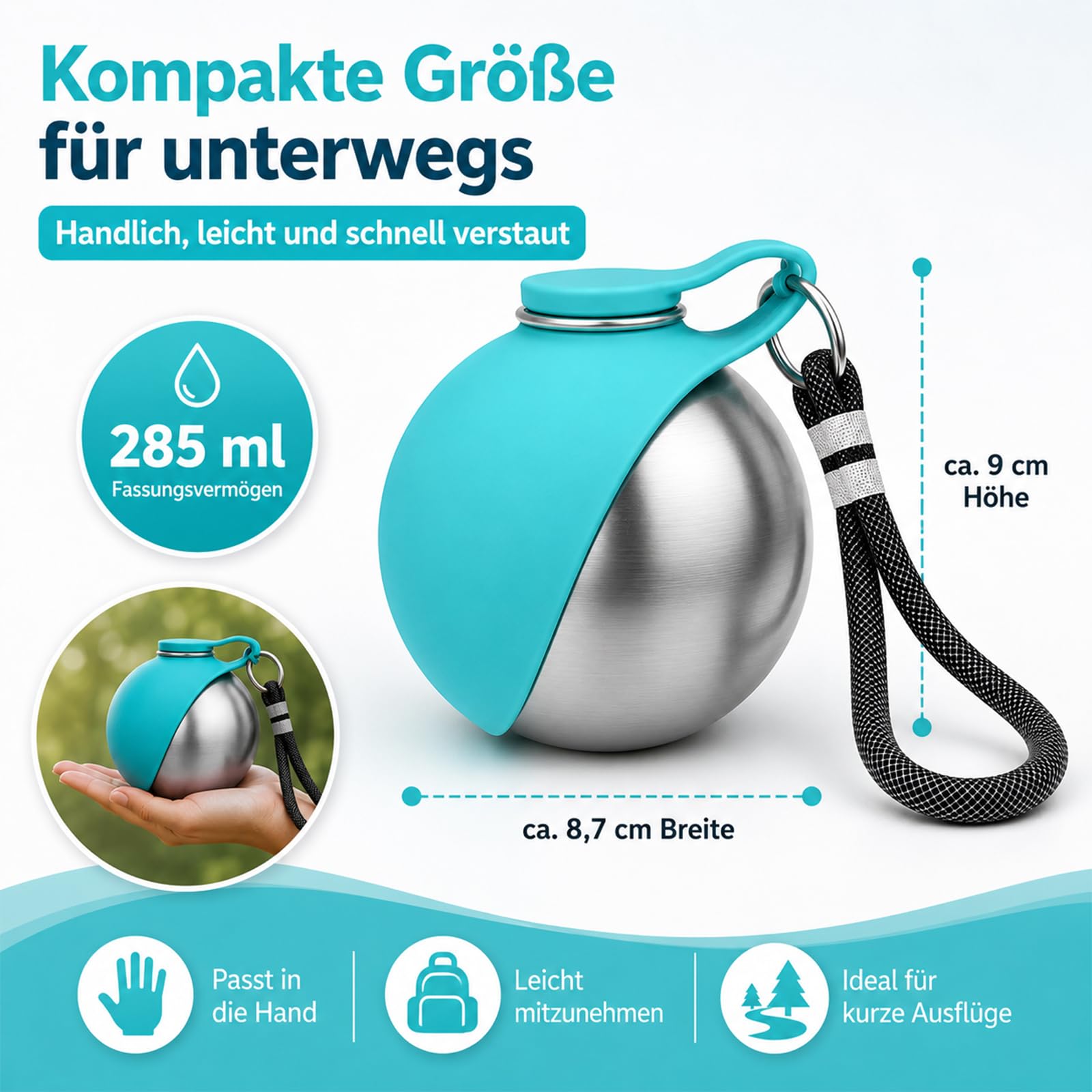 2-in-1 Reise-Trinkflasche für Hunde, Trinkflasche Hunde für Unterwegs, Hundetrinkflasche für Unterwegs mit Silikonnapf, 285 ml Edelstahl Trinkflasche mit Faltbarem Silikonnapf (4PCS)