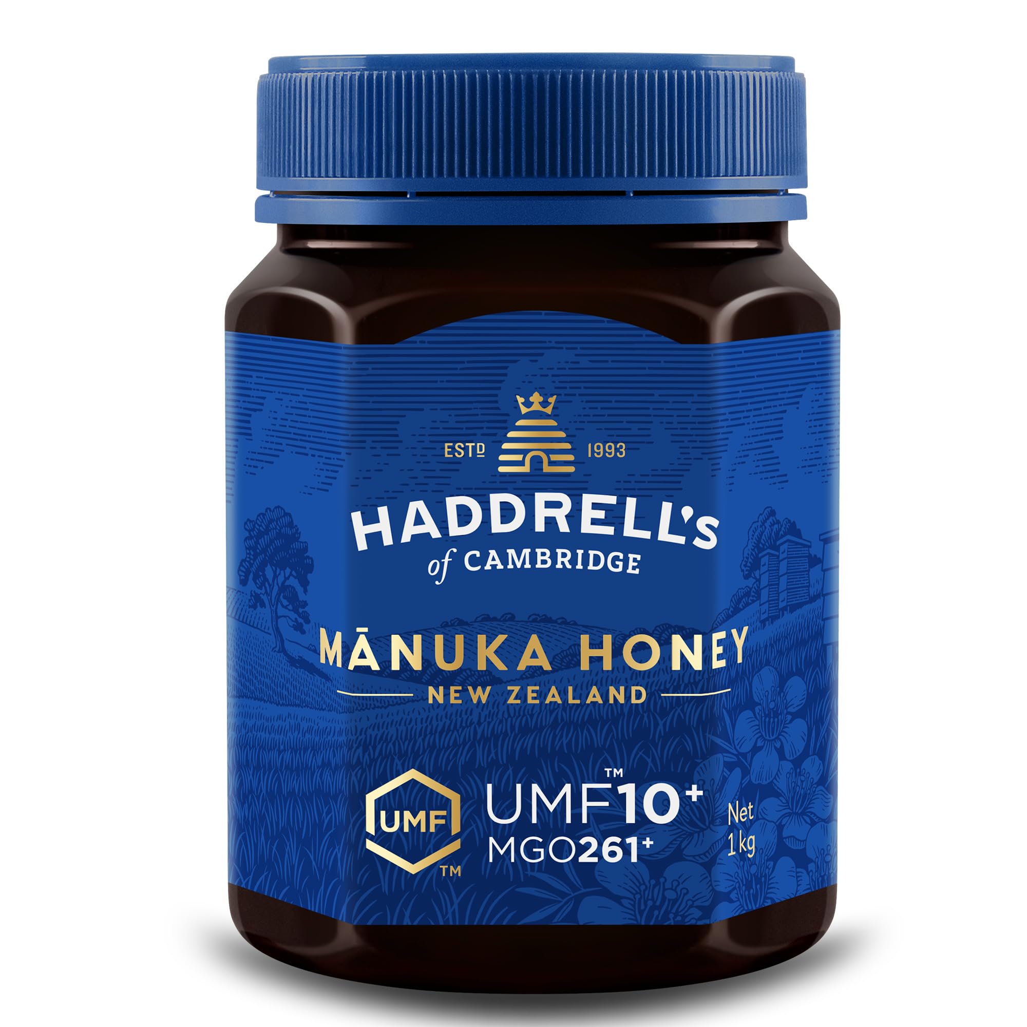 Haddrell's of Cambridge Manuka Honig 250+ MGO UMF 10+ 1 kg | roh und mit hohem MGO-Gehalt, zertifizierte Premium-Qualität aus Neuseeland, für Frühstück, Tee und Vorrat