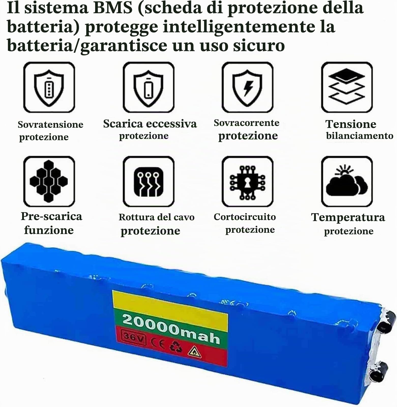 Batteria per Bici elettrica 36V 20Ah,Batteria Ebike 36V 20000mAh Impermeabile PVC con Il Caricatore BMS incorporato [Classe di efficienza energetica A] 36V 20Ah,T