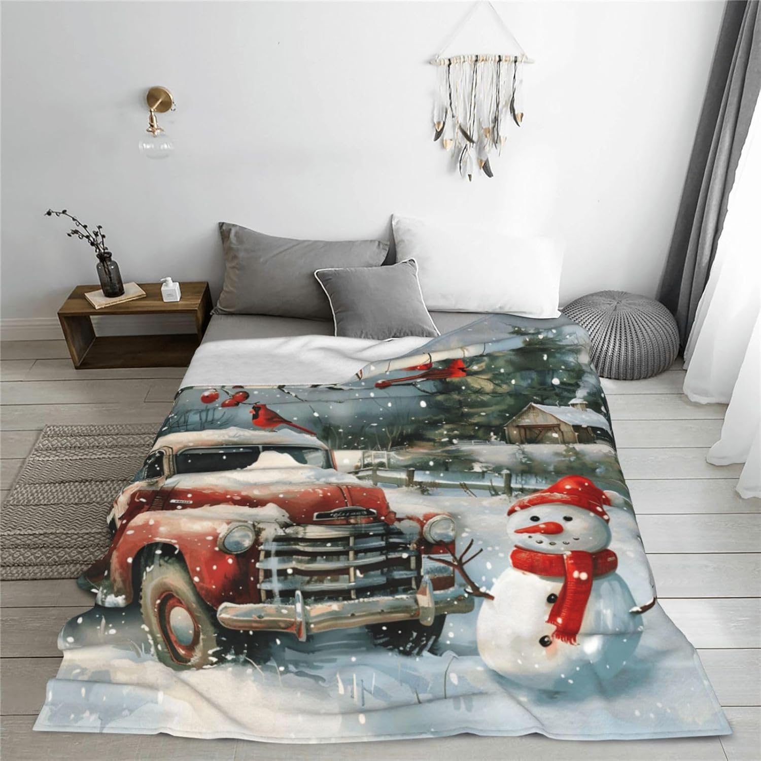 Christmas Snowman Blanket Truck Decor Throw Blanket Gifts for Girls Boys Super Warm Soft Plush Lightweight Fleece Flannel Winter Couch Bedding Blankets for Kids Adults Women Men 60"X50"