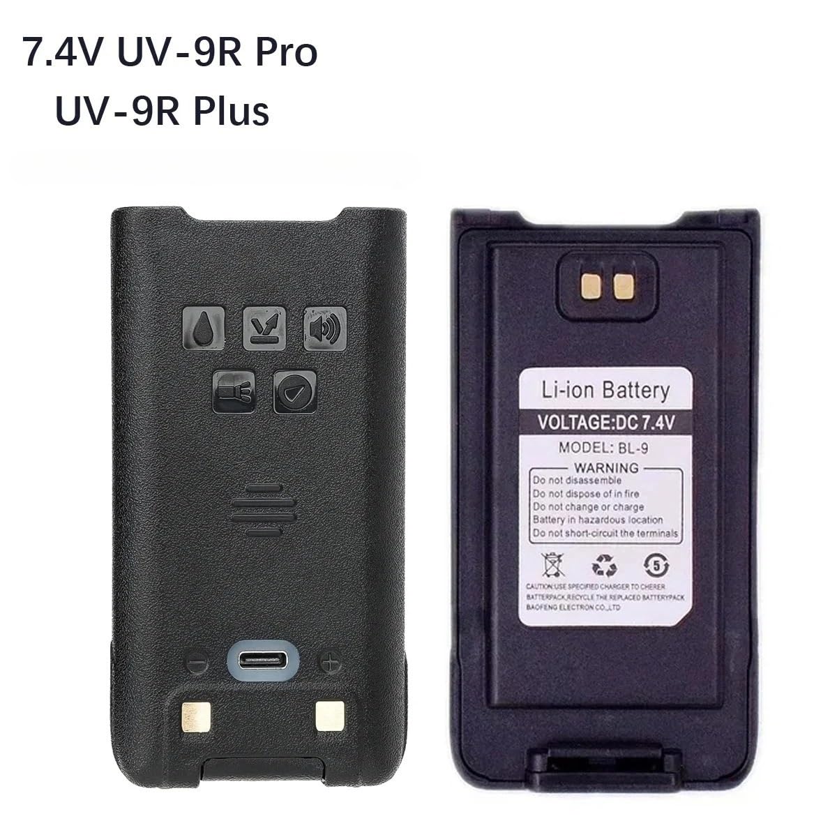 Batteria agli ioni di litio Pro UV-9R da 7,4 V, compatibile con Baofeng,