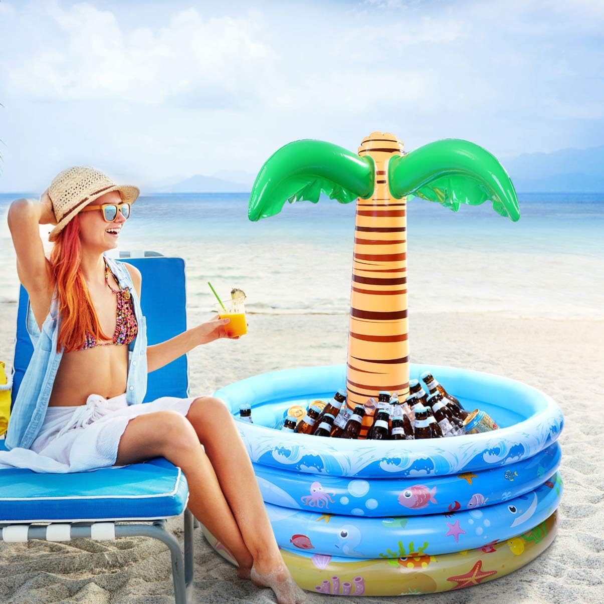 Toyvian Inflatable Palm Tree Cooler, Floating Water Pool Cooler for Summer Pool Party, Beach Party and Hawaiian Party