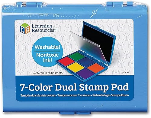 Miniatura 2 de Learning Resources Almohadilla de sello de tinta lavable de 7 colores, verde, azul, naranja, rojo, amarillo, morado