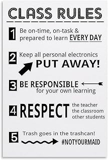 Classroom Rules Poster Class Rules Poster for Middle School Classroom Expectations Posters Canvas Poster Wall Art Decor Print Picture Paintings for Living Room Bedroom Decoration Unframe-style 16x24in