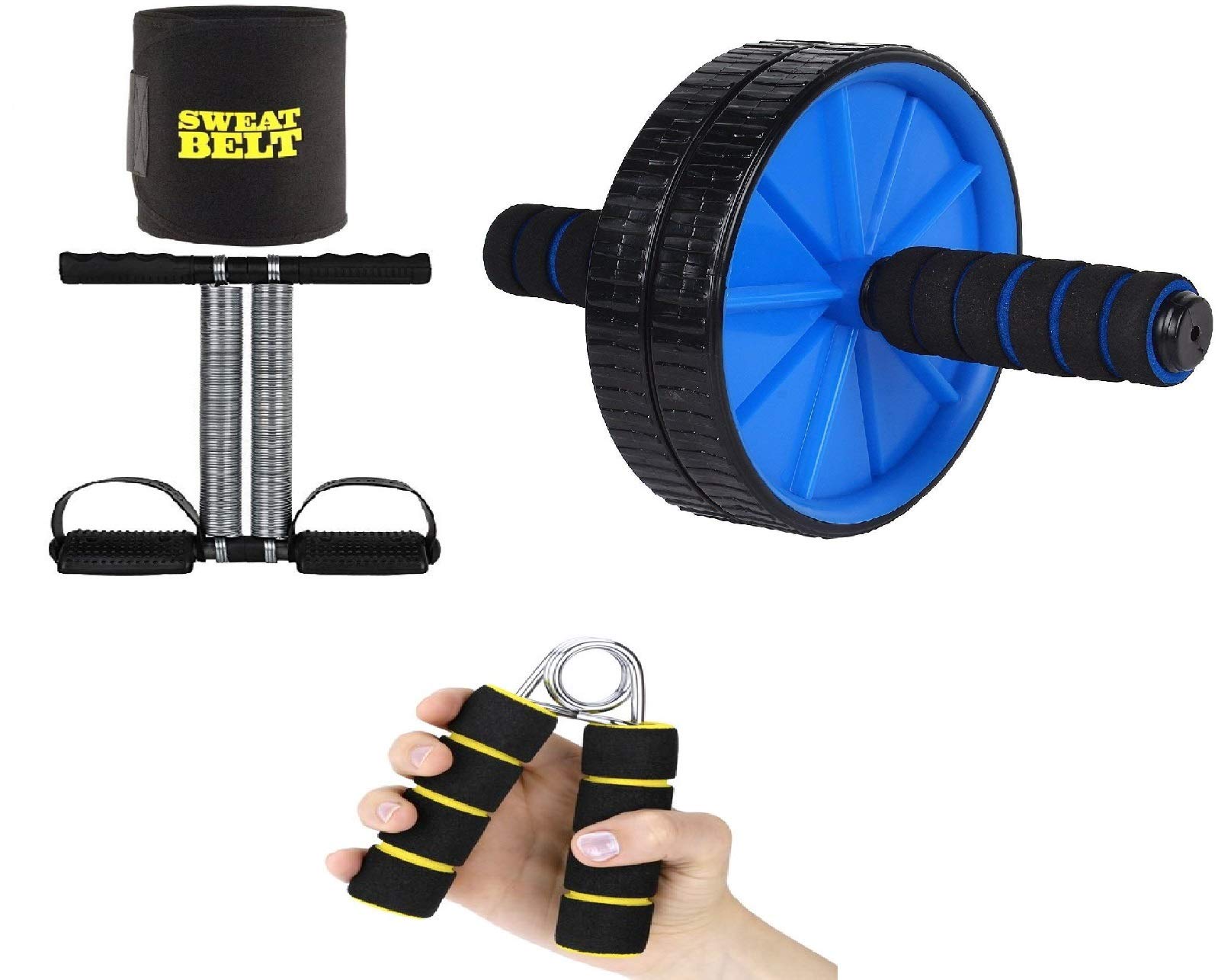 Effingo Double Wheel AB Roller with multiple Combination/Strength Training Equipment for Core Workout for Home & Gym ( Multicolor ) (AB Wheel+Tummy Trimmer+ Sweat Belt+ Hand Grip) (B0926QWHF3) Amazon Price History, Amazon Price Tracker
