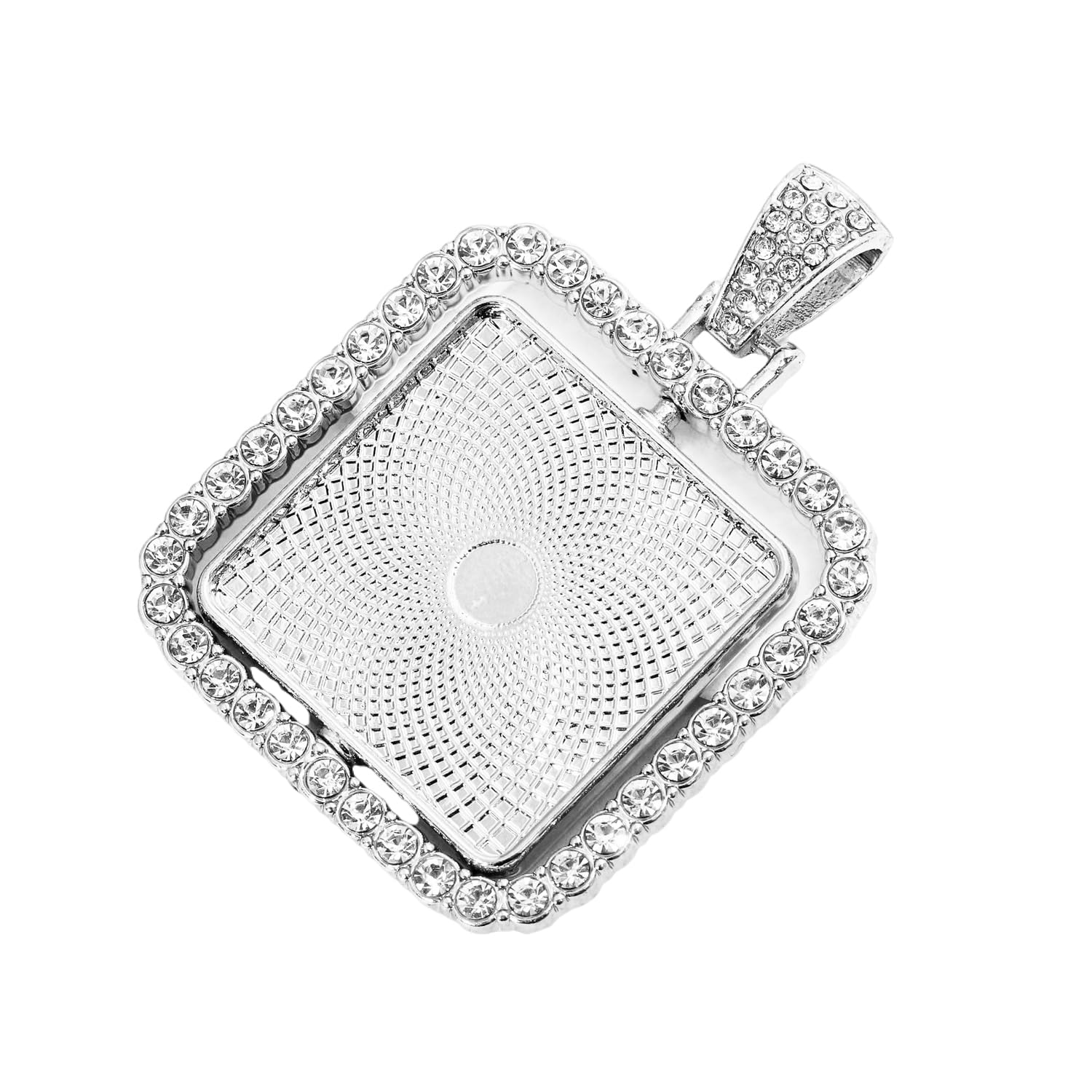 SAUNUCHI 10pcs Square 25mm Glass Rhinestone Pendant Trays Cabochon Blanl Bezels Rotable 2 Sides Photo Memory Frame for Jewelry Necklace Making