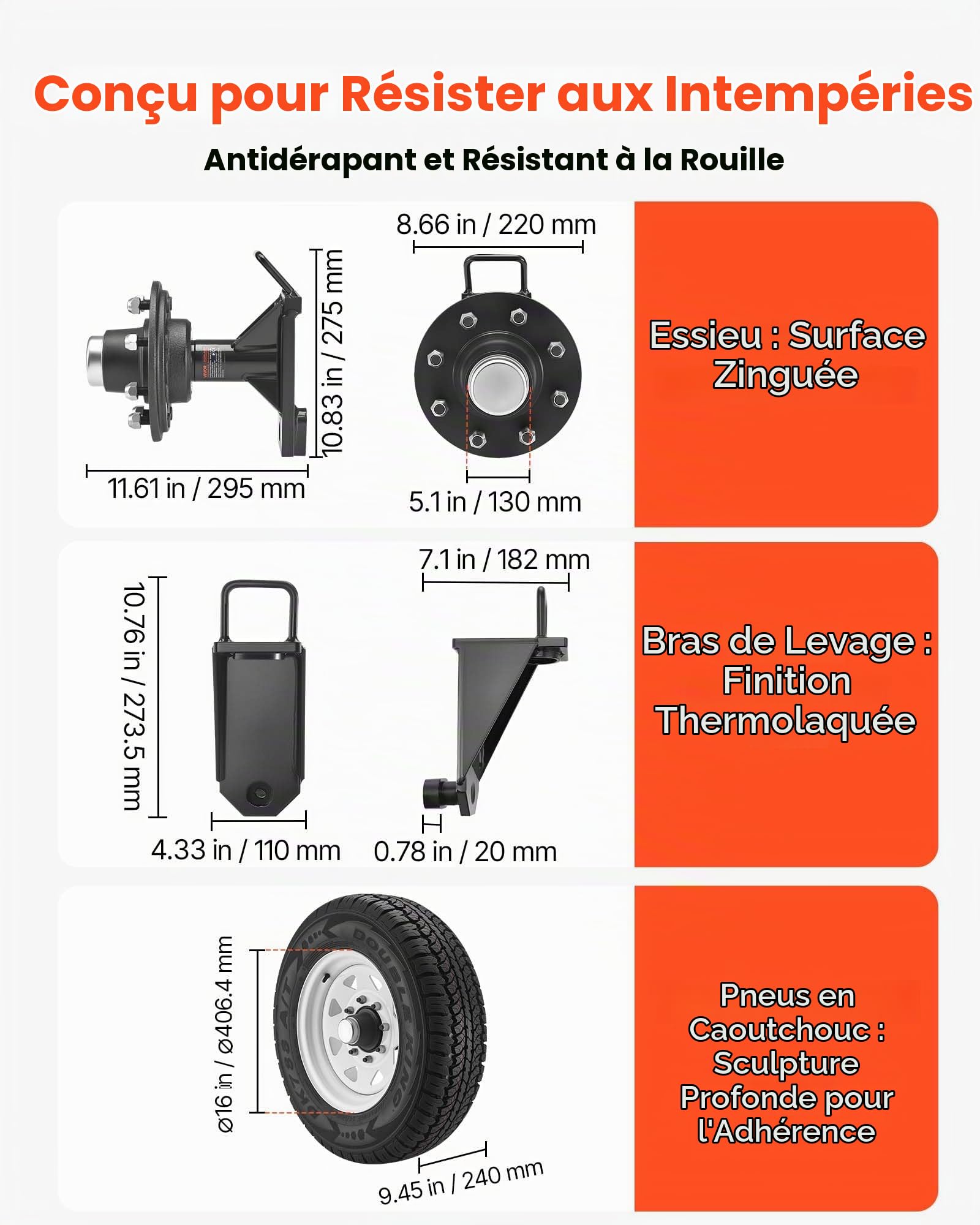 VEVOR Kit de roue de conteneur d'expédition à 8 pattes, kit d'essieu de conteneur d'expédition avec pneus, cric élévateur et crochets en J, déplacement de 6 à 12 m, pour quai, entrepôt, chantier, noir