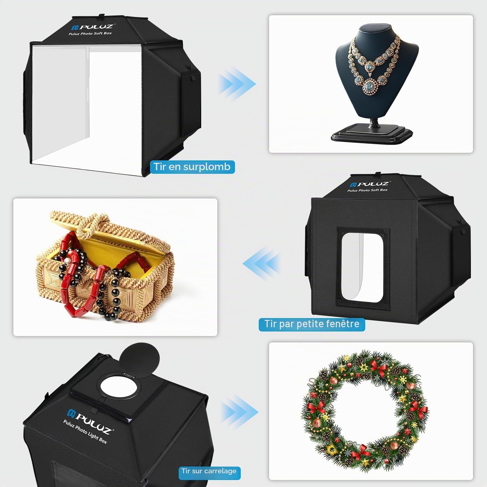 PULUZ 40 cm Boîte à Lumière Softbox Studio Photo Tente Lumineuse Kit d'éclairage pour la Photographie avec 4 Fonds de Couleur pour Photographie de Bijoux, de Petits Artisanats et d'autres Produits