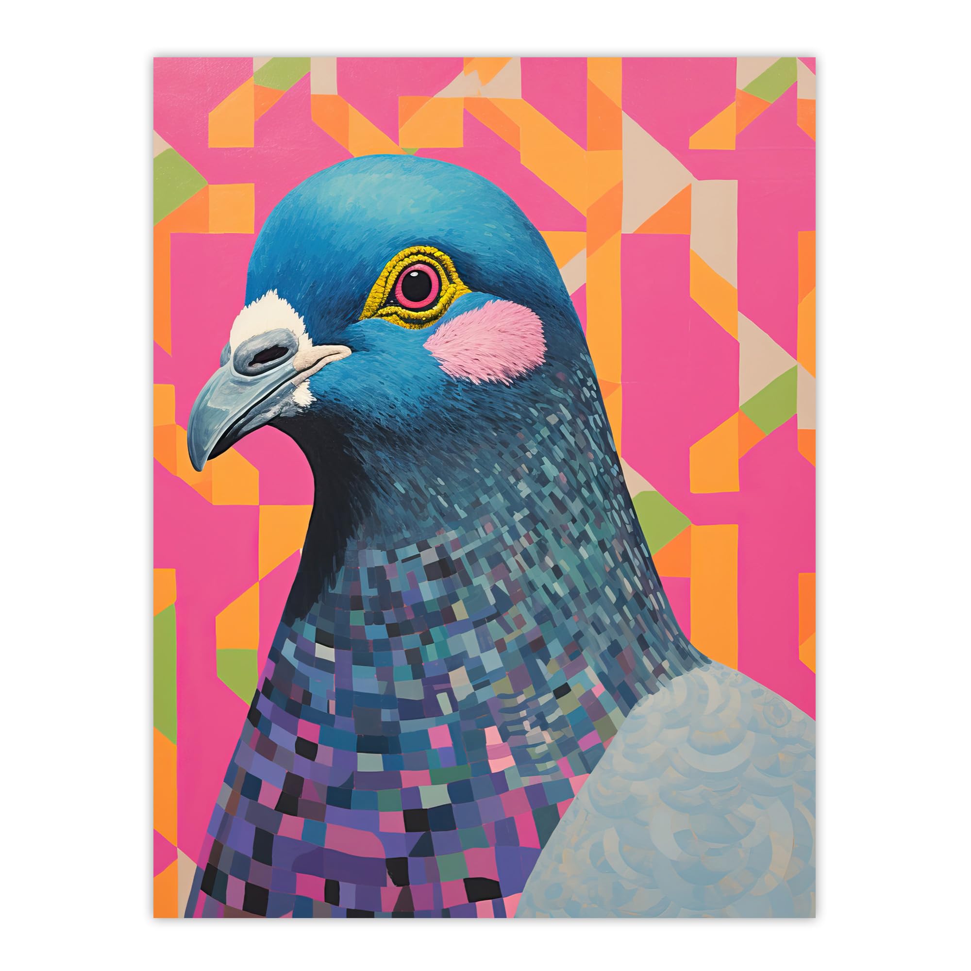 Wee Blue Coo Perky Pigeon Oil Painting Pink Orange Blue Vibrant Animal Portrait Extra Large XL Wall Art Poster Print