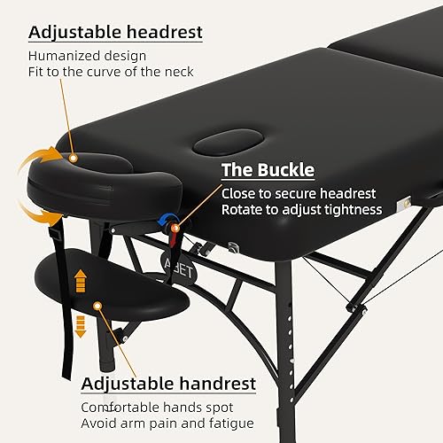 Miniatura 7 de ABET Mesa de masaje de 28 pulgadas de ancho, cama de tatuaje de spa, espuma viscoelástica, piel sintética, profesional, 2 pliegues, portátil,