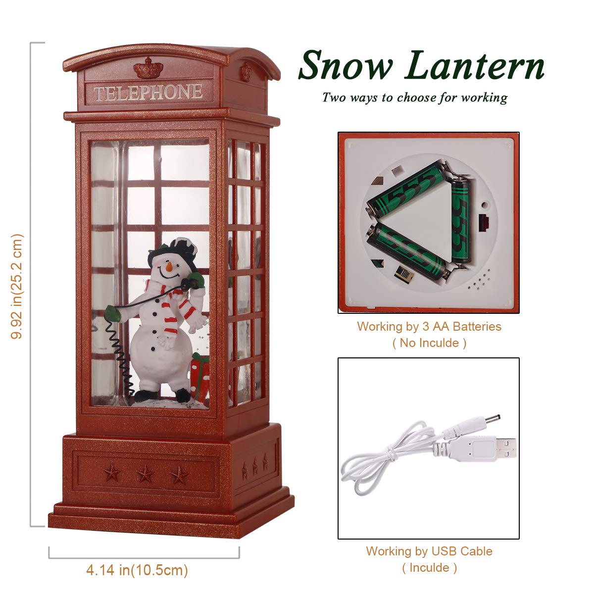Farol de globos de nieve de Navidad, decoración de Navidad para interiores, luces de agua de Navidad alimentadas por batería o USB, linternas de globo de nieve con música y temporizador, regalos de