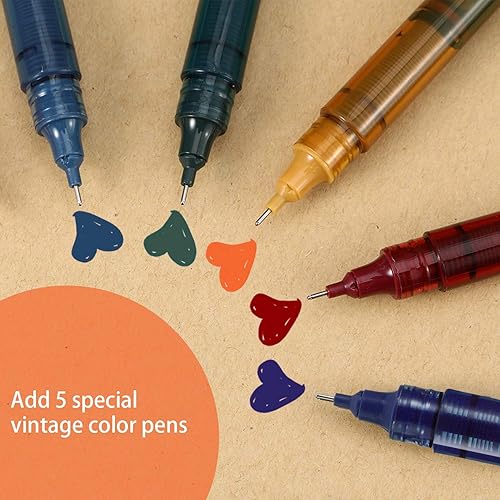 Miniatura 3 de 12 bolígrafos de punta extrafina, de tinta de secado rápido, de 0.5 mm, bolígrafos de tinta líquida bolígrafos, rollerball Colores retro y negro