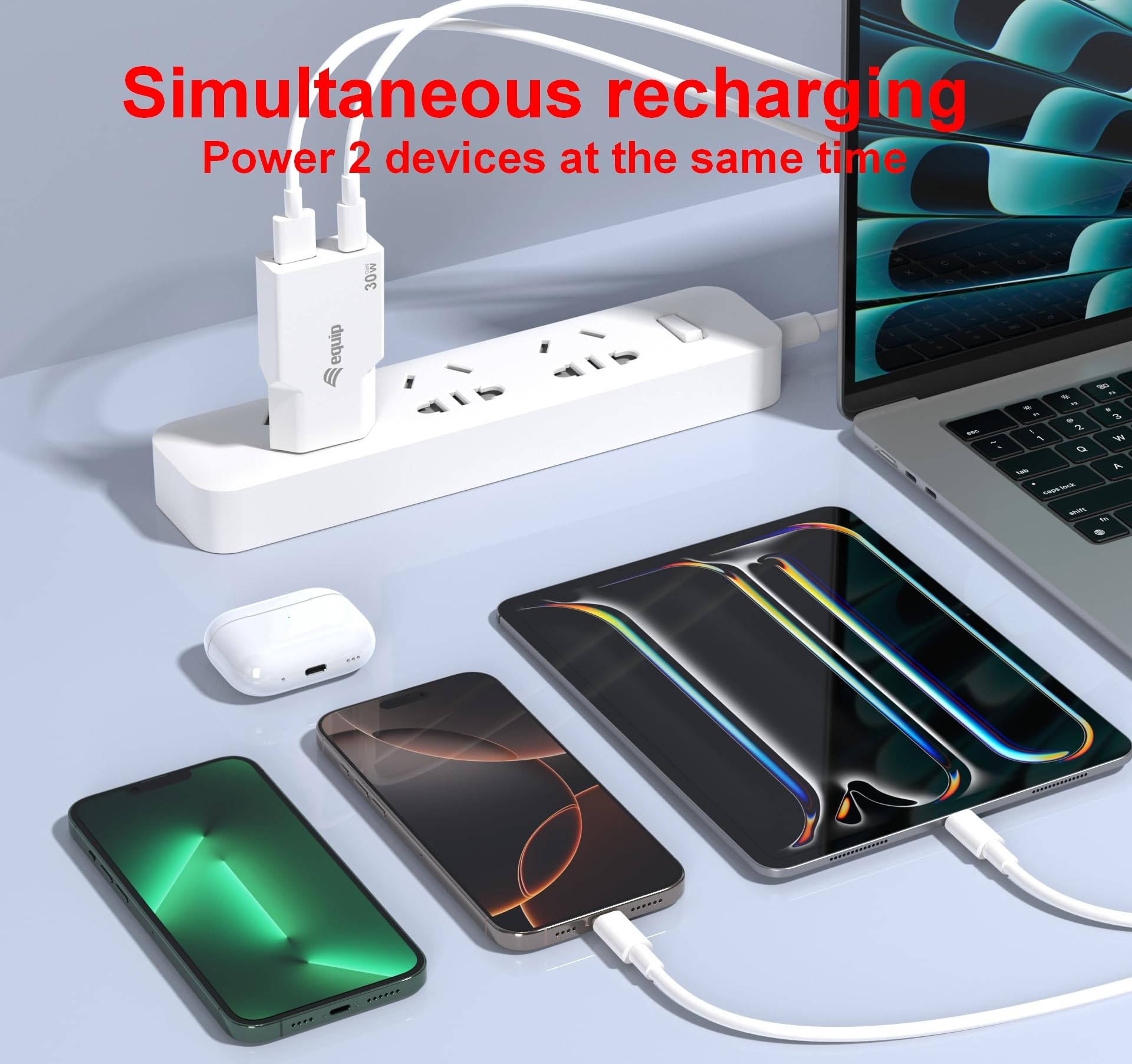 Equip Caricatore a 2 porte da 30 W GaN Slim USB PD, PPS, USB-C x1, USB-A x1