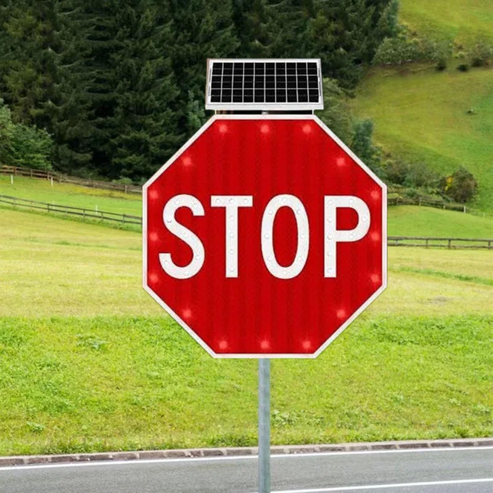 Zasilane energią słoneczną znaki stopu, 24-calowy odblaskowy znak STOP, światło ostrzegawcze ruchu ulicznego