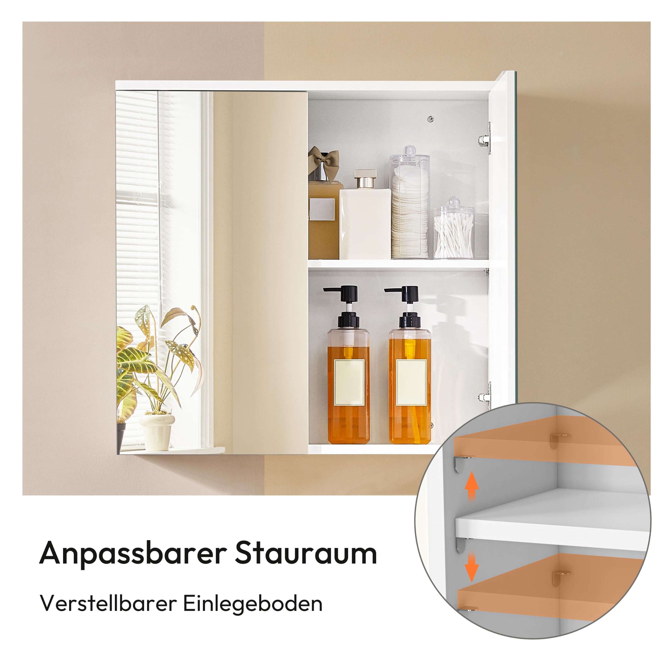 Yaheetech Badezimmerschrank mit 2 Spiegeltüren Hängeschrank Spiegelschrank fürs Bad 2-stufiger Badschrank höhenverstellbare Ablage | 2-stufiger Badschrank Wandschrank mit höhenverstellbaren Ablagen Aufbewahrungsschrank für Bad/Wohnzimmer/Waschküche/Flur W