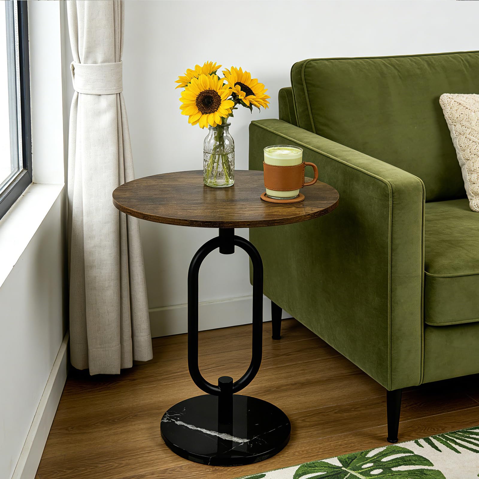 Photo 1 of 17In(W) x19In(H) Round End Table Heavy Duty Modern Side Table Stable Sofa Side Table Marble Base Accent Coffee Table Nightstand for Living Room Bedroom-Amber