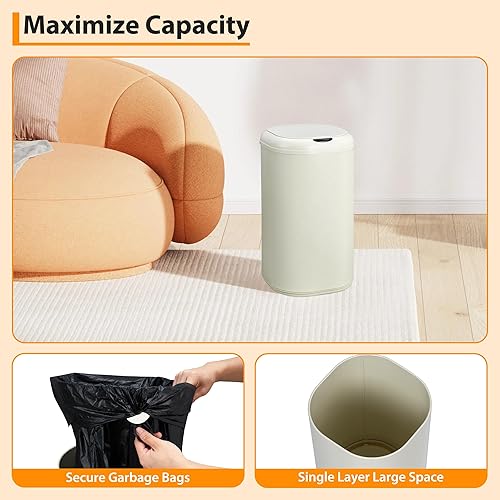 Miniatura 4 de Basurero de cocina con sensor de movimiento de 8 galones, cubo de basura automático sin contacto con tapa, cubo de basura cilíndrico de acero