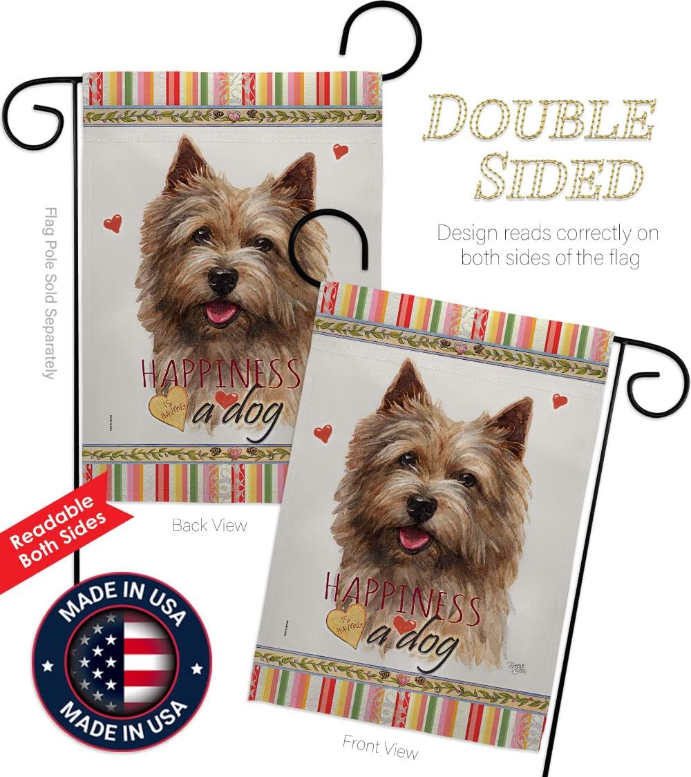 Breeze Decor Norwich Terrier Happiness Garden Flag Set Wall Holder Dog Puppy Spoiled Paw Canine Fur Pet Nature Farm Animal Creature House Banner Small Yard Gift Double-Sided, Made in USA