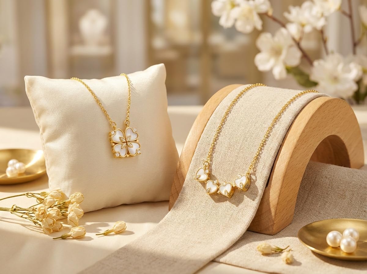 Dainty Gold Necklace for Women, Dainty Heart Clover Pendant Jewelry, 18K Plated Stainless Steel, Elegant Gold Jewelry for Women with Crystal Accents, Versatile Heart Necklace, Gift for Her - Image 4