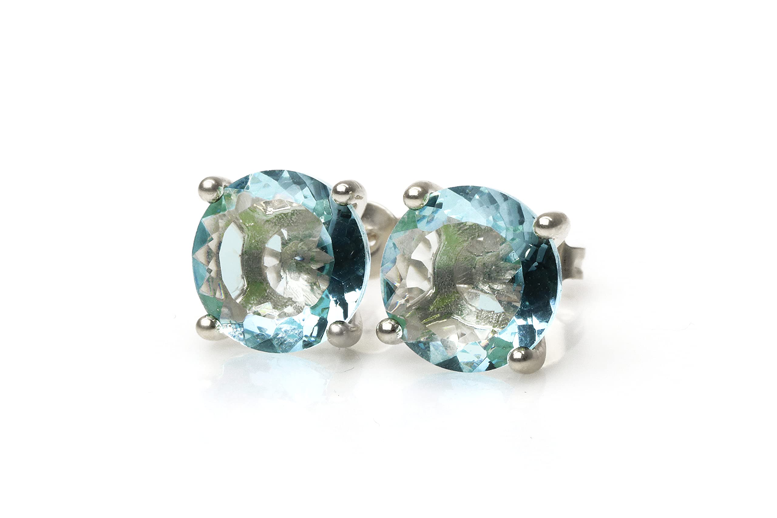 Boucles d'Oreilles Topaze Bleue Anemone - Clou d'Oreille Rond Pierre de Naissance, Mode, Boucles d'Oreilles Pierres Gemmes - Cadeaux pour Femmes - Bijoux Faits à la Main Personnalisables