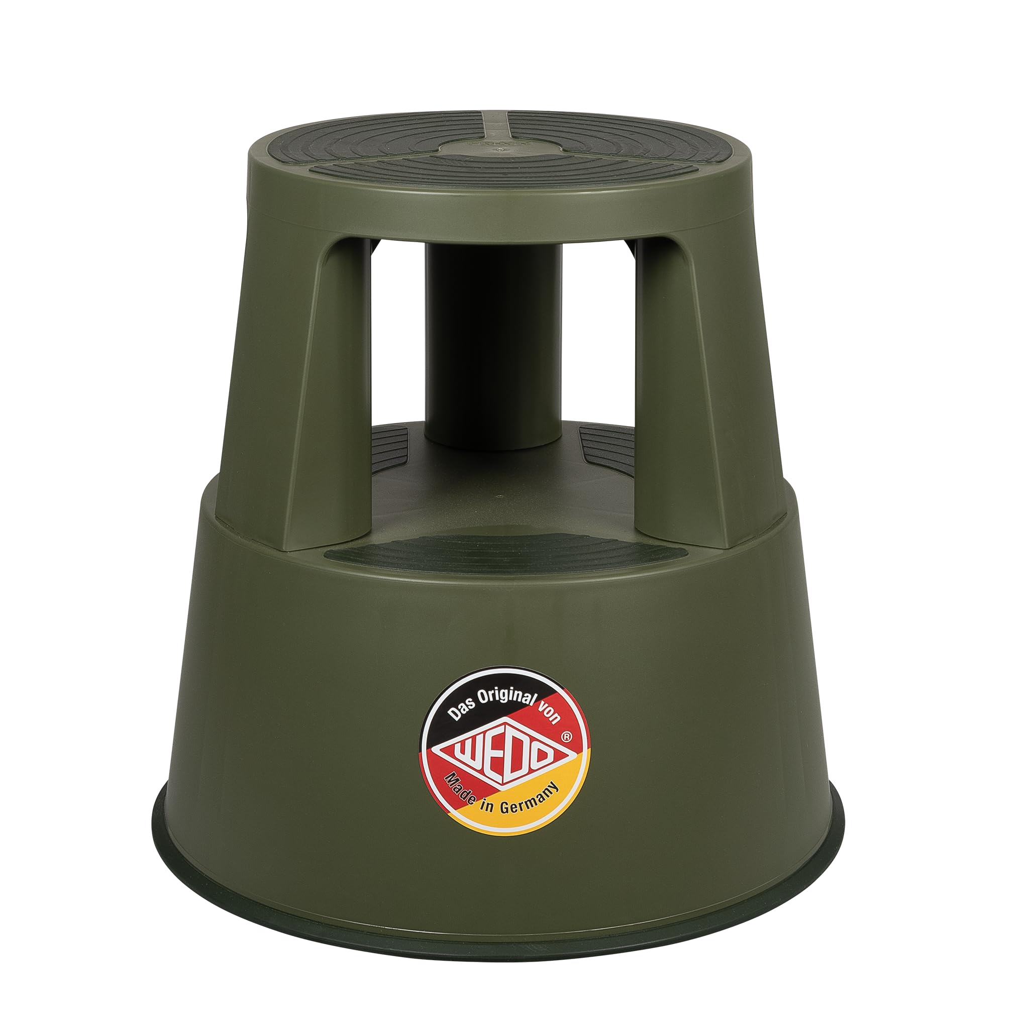 WEDO x FRNK Super Step Rolling Stool, Robust Plastic Step Stool, TÜV/GS Tested According to EN 14183-F, Non-Slip, Rollable, Made in Germany, Height Approx. 43 cm, Load Capacity 150 kg, Olive Green