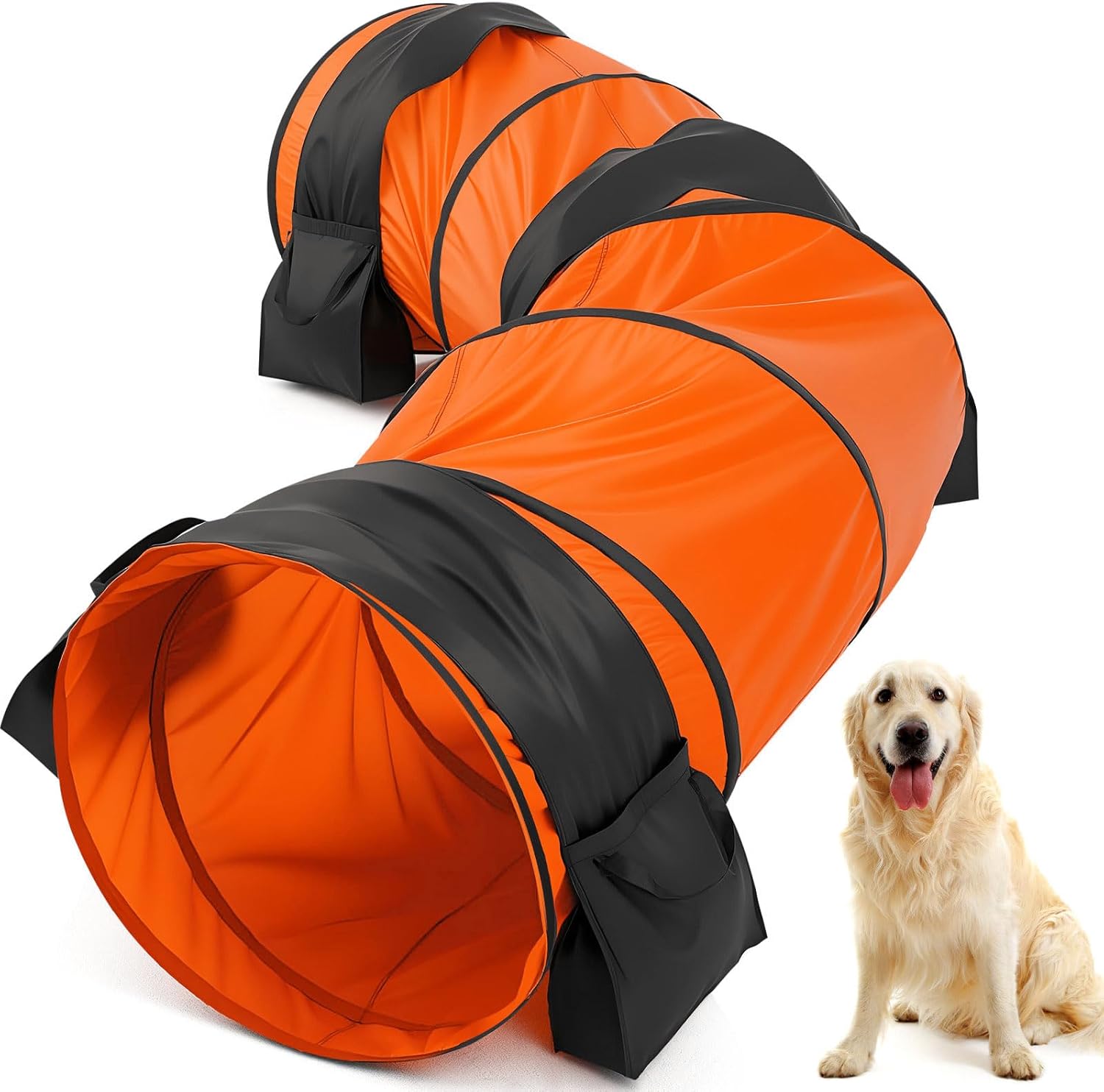 28 in 18 Foot Blue Extra Large Dog Agility Tunnel with Sandbags Dogs Agility Training Equipment Tunnel with 4 Pack Sandbags Carry Bag and 4 Ground Spikes for All Medium and Large Dogs