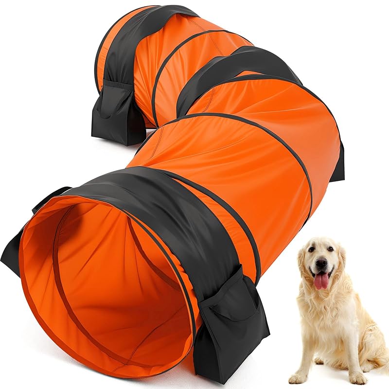 Túnel de agilidade para cães em tecido Oxford 600D Briwooody, Laranja, 71 cm x 3,05 m