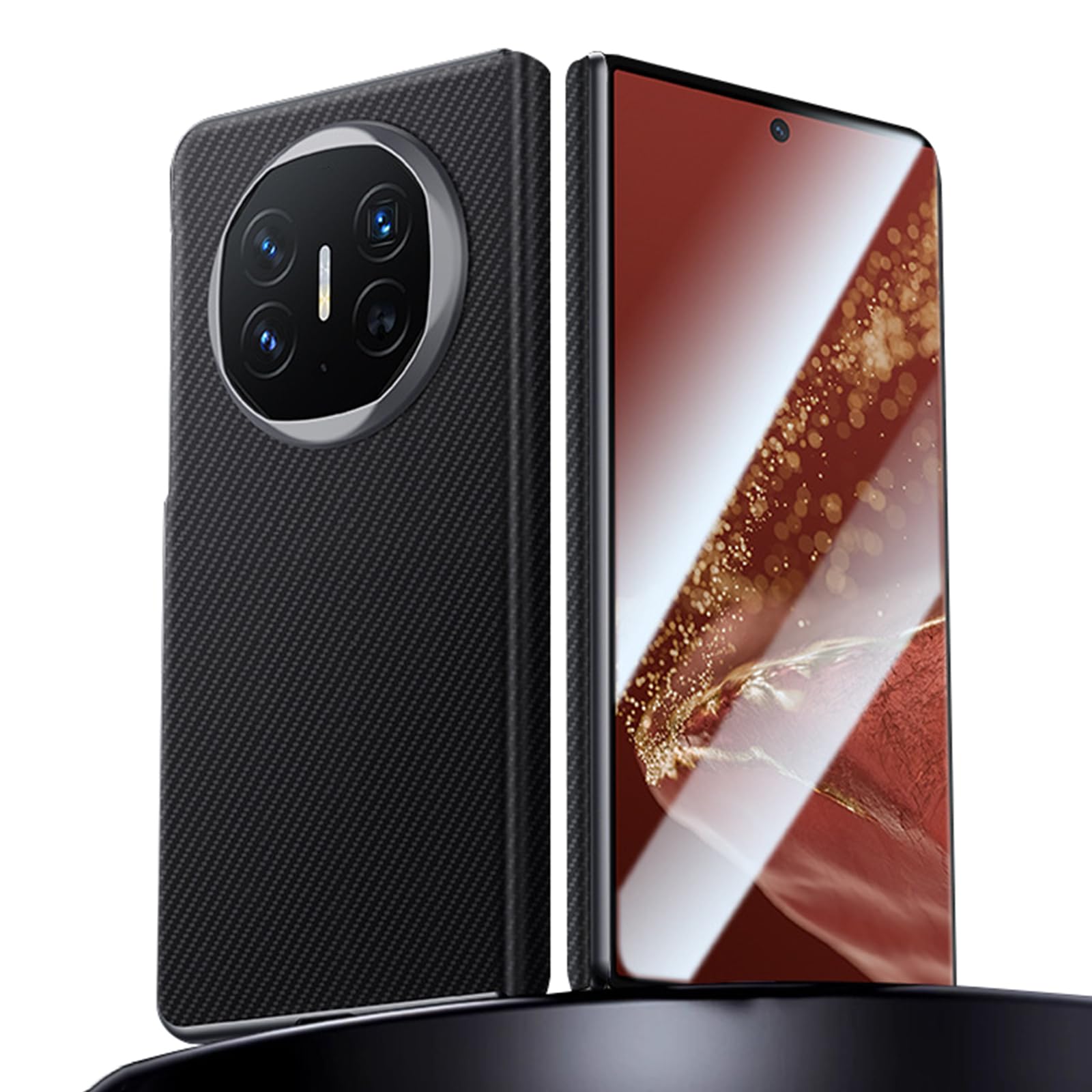 Skórzane etui do Huawei Mate X6, tekstura włókna węglowego magnetyczna osłona zawiasu z klapką, wszechstronna ochrona, smukła obudowa biznesowa, czarna, Mate X6