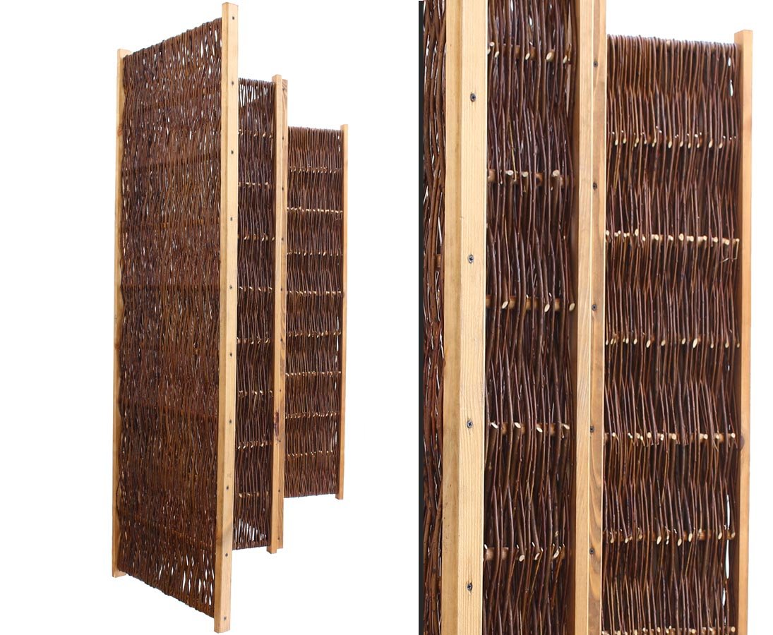 Raumteiler Weidenparavent mit 120cm x 240cm, 4teilig - Klappbare Sichtschutzwand aus geflochtenen Weidenruten 1,2m x 2,4m
