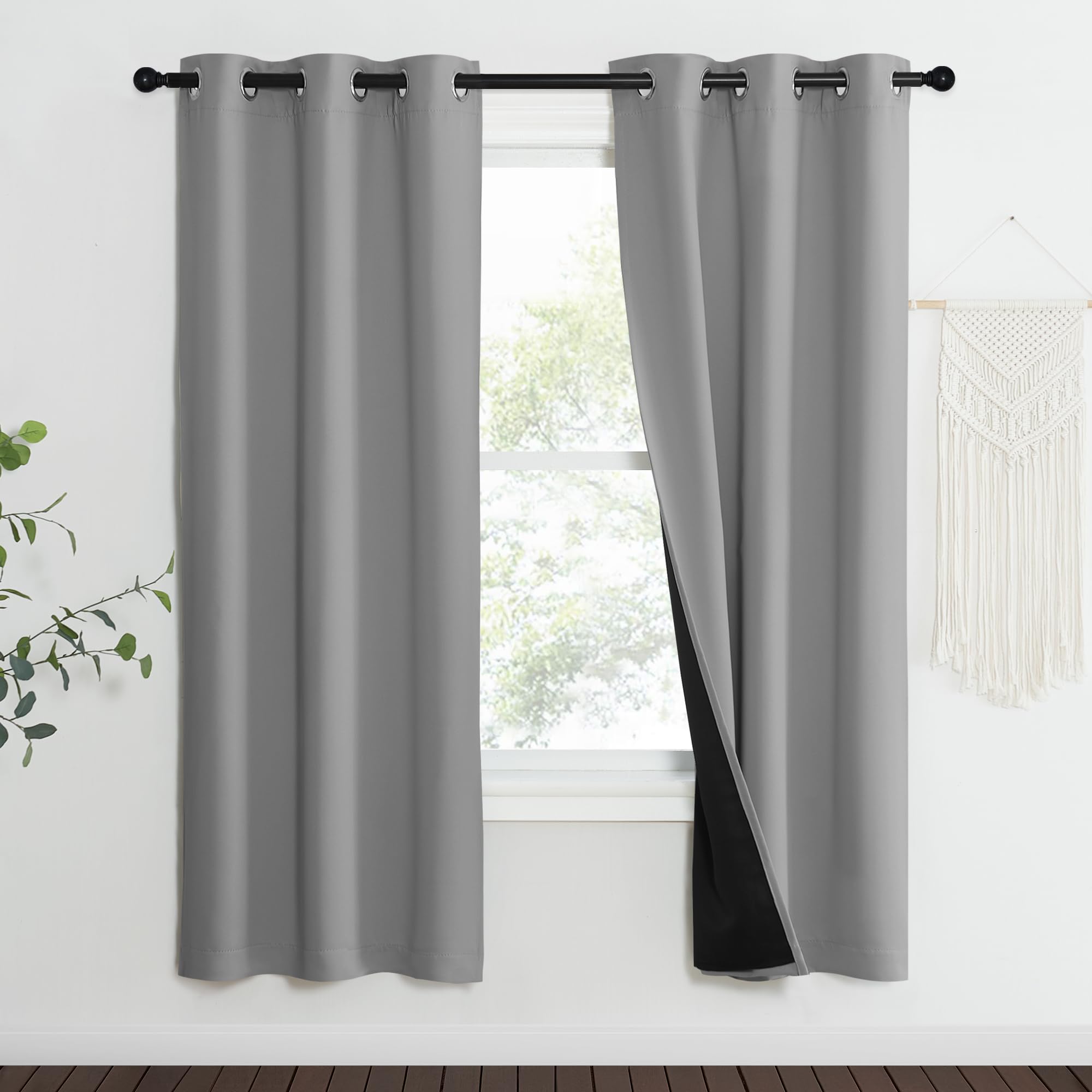 NICETOWN Full Shade Curtain Panels, Pair of Energy Smart &amp; Noise Blocking Out Blackout Drapes for Dining Room Window, Thermal Insulated Guest Room Lined Window Dressing(Silver Grey, 37 x 70 inch)