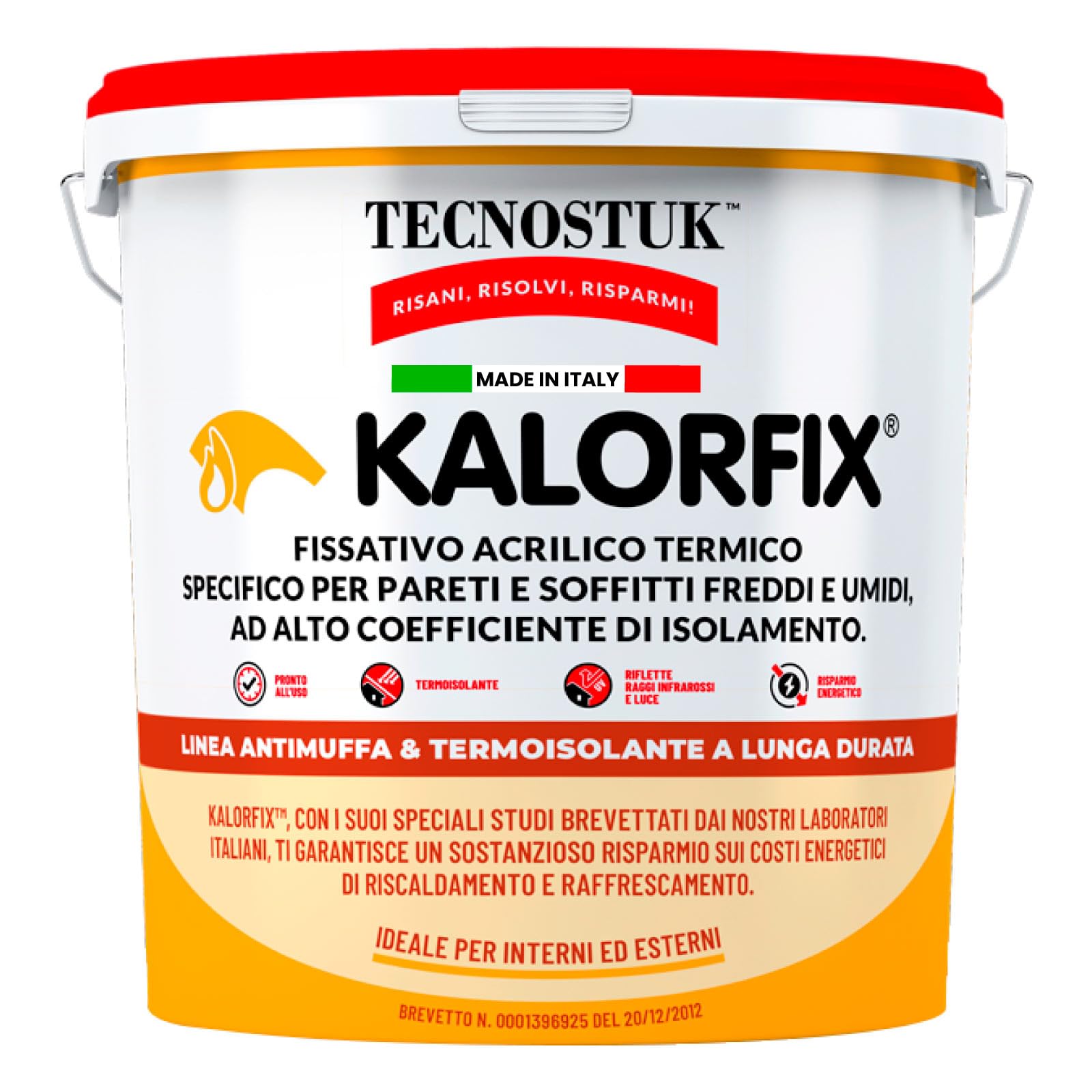 Eurocali Kalorfix Tecnostuk lt.5 Fissativo Isolante Termico per Muri Interni ed Esterni Made in Italy - Resina Acrilica in Emulsione con Microsfere di Vetro per Isolare