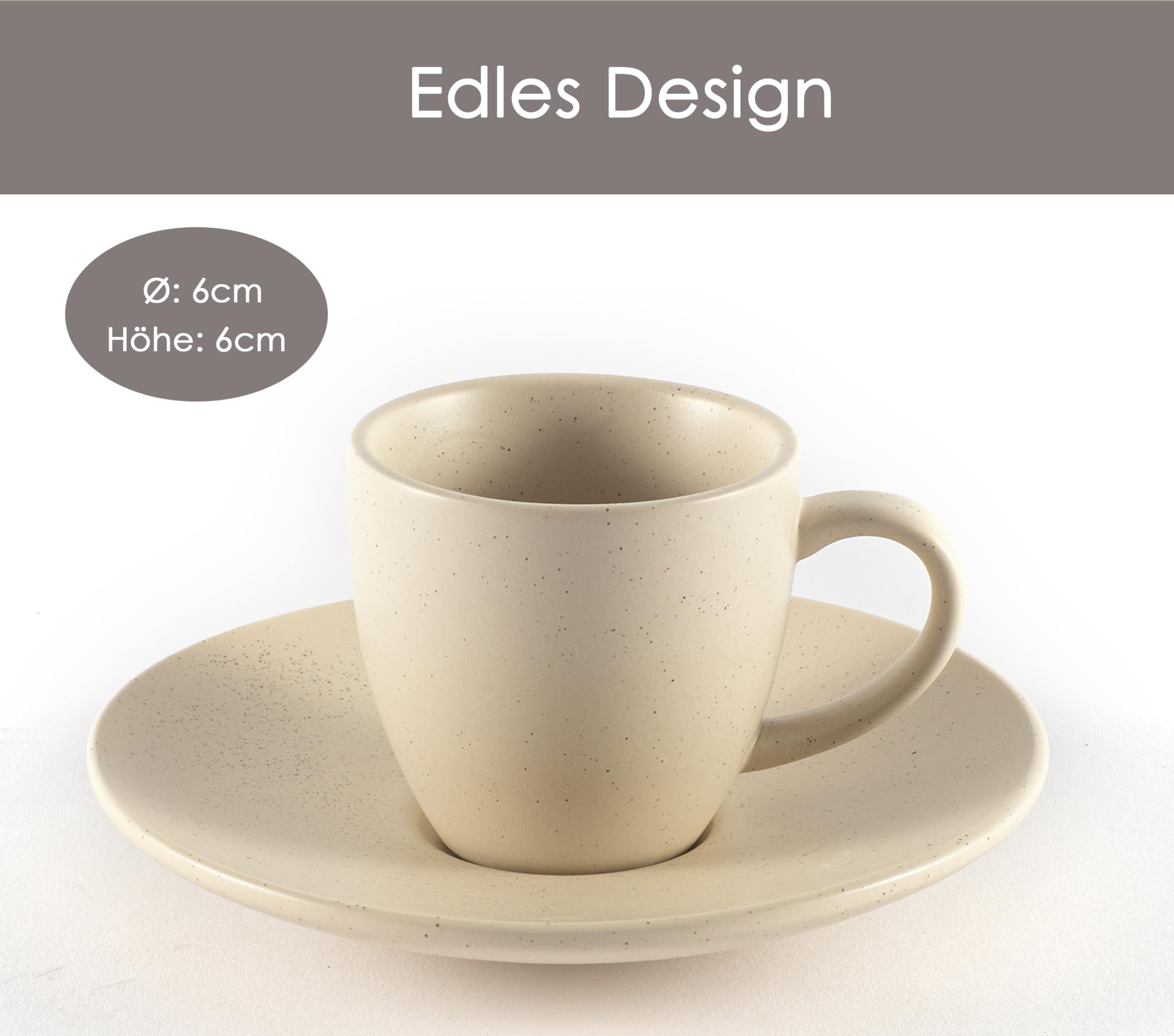 Hanseküche Set di 4 tazzine da espresso in gres di alta qualità, fatte a mano e con pareti spesse, tazzine da espresso in gres con piattini, beige, 75 ml