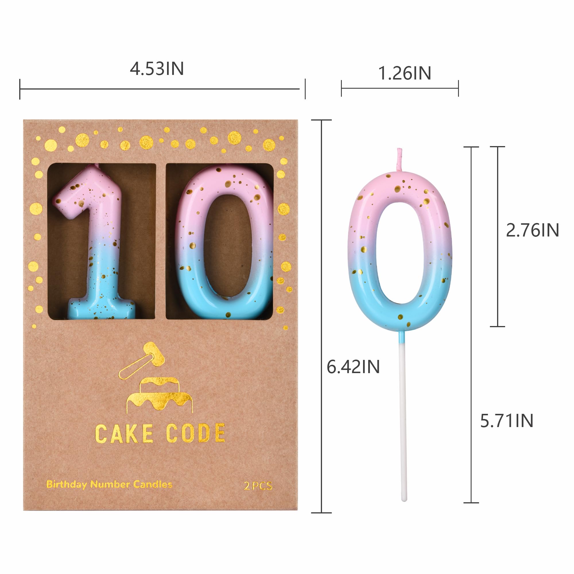 Velas clásicas de cumpleaños de 2.76 pulgadas, color rosa, azul, dorado, número 10, velas de números dorados, velas con números de pastel, celebración de fiesta