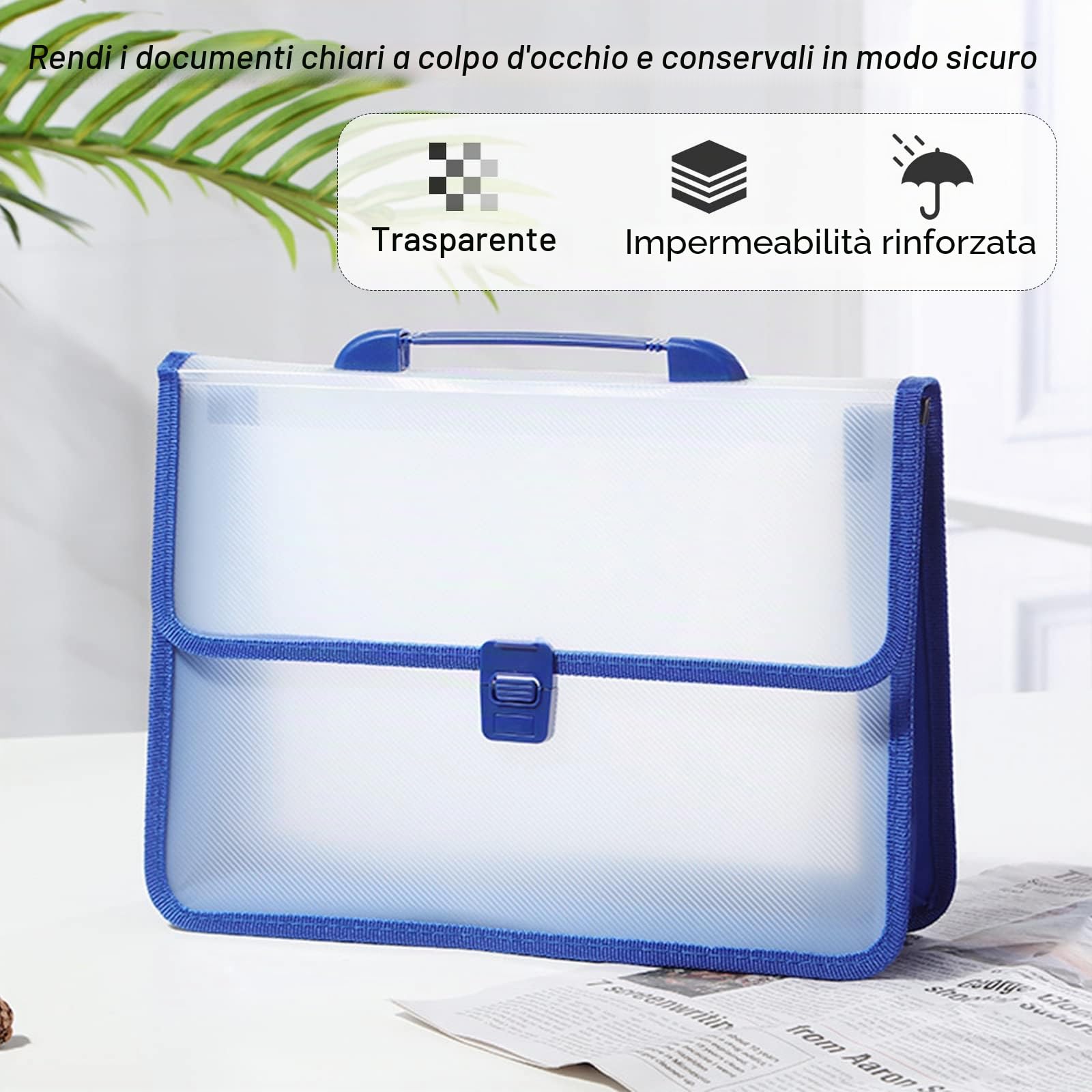 3 Pezzi Cartelline Portadocumenti in Plastica A4, Grande Capacità Cartelle Trasparenti con Bottone a Pressione e Maniglia, Cartellette Documento Storage con Tasca per Etichette