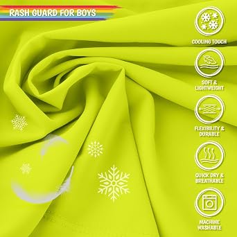 Boys Swim Shirts Long Sleeve Rash Guard Sun Protection UV SPF T Shirts Rashguard Swimwear Fishing Water Beach Shirts Lightweight for Toddler Kids Neon Yellow 5T