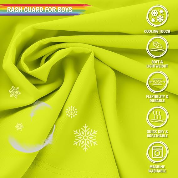 Boys Swim Shirts Long Sleeve Rash Guard Sun Protection UV SPF T Shirts Rashguard Swimwear Fishing Water Beach Shirts Lightweight for Toddler Kids Neon Yellow 5T