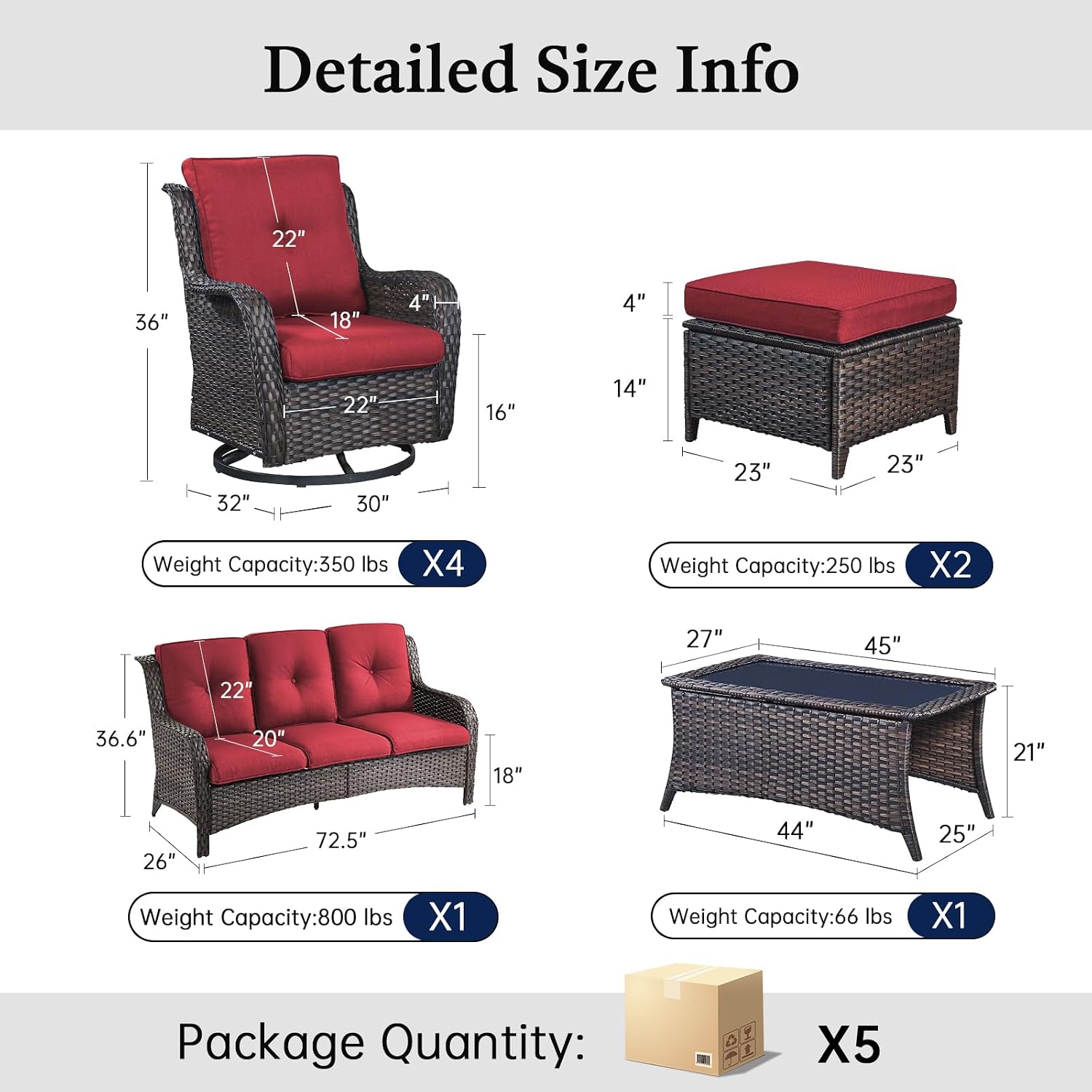 8 Piece High Back Wicker Patio Furniture Set - Patio Conversation Set with 4 Inch Thick Cushions and Deep Seating Swivel Glider Chairs Set of 4 & Outdoor Couch for Porch Deck Yard Pool